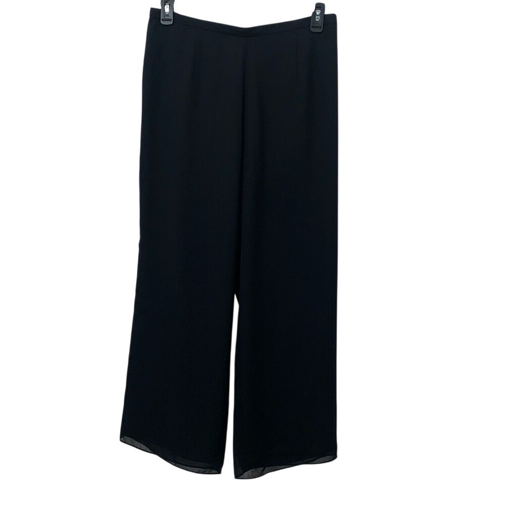 Coldwater Creek Womens Petite 14 Black Wide Leg Chiffon Overlay Dress Pants P14